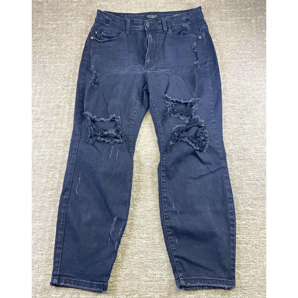 women’s Judy Blue size 14W boyfriend fit black distressed stretch jeans